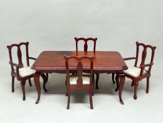 Vintage Dining Room Table With 4 Chairs Dollhouse Miniature 1:12 2