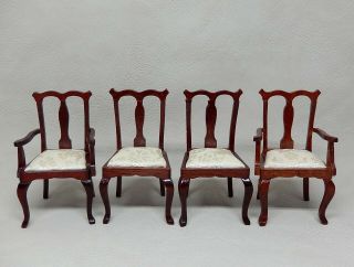 Vintage Dining Room Table With 4 Chairs Dollhouse Miniature 1:12 3