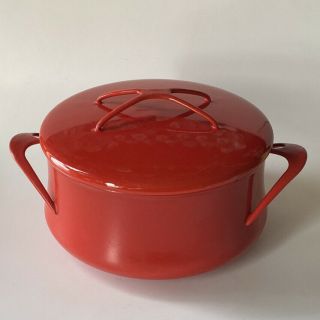 Vintage Red Enamel Ware Pot With Lid 8x5”