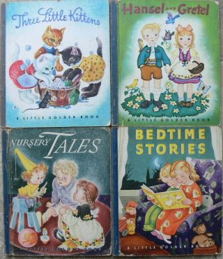 4 Vintage Little Golden Books Three Little Kittens,  Hansel & Gretel,  Nursery