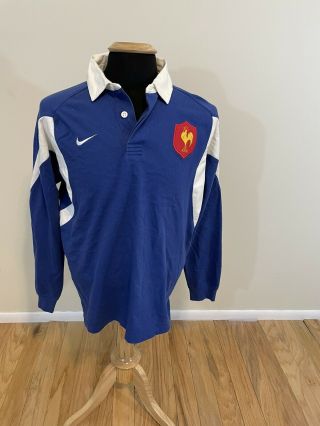 Vintage France Nike Rugby Shirt Size Large Blue Soccer Football Long Sleeve 2