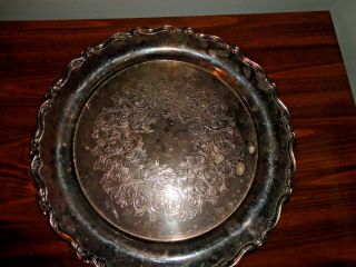 VINTAGE WM ROGERS SILVER PLATTED HEAVY ROUND SERVING TRAY 15 