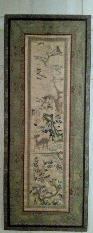 Vintage Chinese Silk Embroidery Panel In Frame
