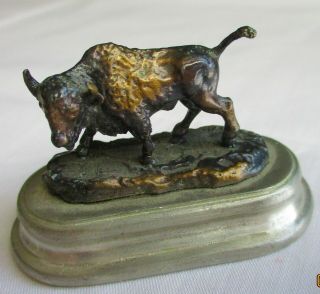 Vintage Miniature Kronberg Wonderful Bronze Bull On Marked Stand