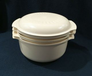 Vintage 4 Piece Tupperware Microwavable Bowl Steamer Set 2210a - 2192b - 2193b