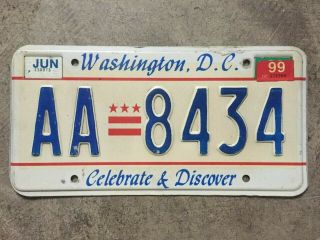 Washington Dc Celebrate & Discover License Plate Tag - Aa 8434 Vintage