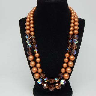 1960s High Fashion Couture Copper Aurora Glass Crystal 21 " Retro Vtg Necklace