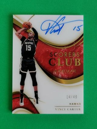 2019 - 20 Immaculate Scorers Club Signatures Sp /49 11 Vince Carter S5920k