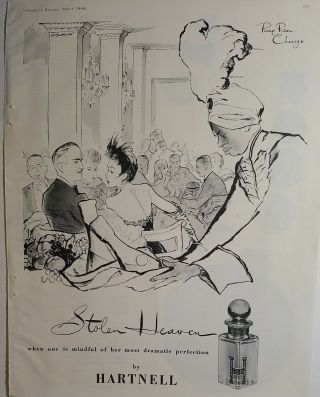 1946 Hartnell Stolen Heaven Perfume Bottle Pump Room Chicago Vintage Art Ad