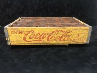 Vintage Coca - Cola Wooden Yellow 24 Bottle Crate Carrier Box - 1966 Chattanooga
