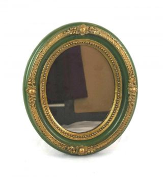 Antique 19th Century Victorian Oval Frame Gold Green Wood Gesso Wall Mirror