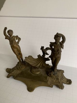 Antique Ansonia Clock Figural Metal Dancing Figures With Bird Bath.
