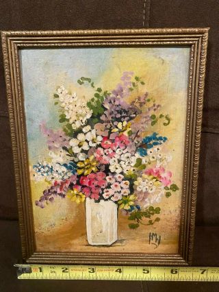 Estate Vintage Small Flower Floral Oil Painting Framed