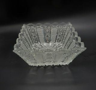 Exquisite Antique Intricate Pattern American Brilliant Cut Glass Square Bowl