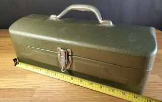 Vintage Green Metal Toolbox W Tray And Latch Metallic Texture Green Finish