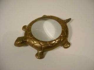 Vintage Brass Turtle Paperweight Magnifying Glass