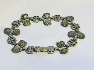 Vintage Roses Stations Of The Cross Religious Silver Plated Bracelet Art Deco