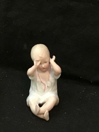 Antique Gebruder Heubach Bisque Boy Piano Baby Signed 3 1/8” Tall Figurine