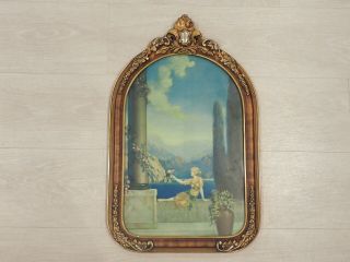 Antique Framed Art Deco Lady With Parrot Picture Print