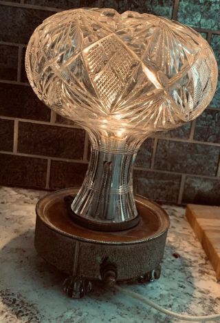 Antique Cut Glass/crystal Dome Mushroom Lamp.  Crystal Feet Metal Base
