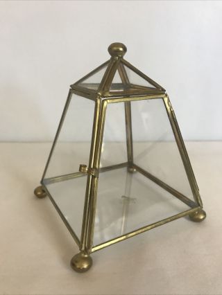 Vintage Brass Glass Curio Trinket Display Case Hinged Box Footed 6 "