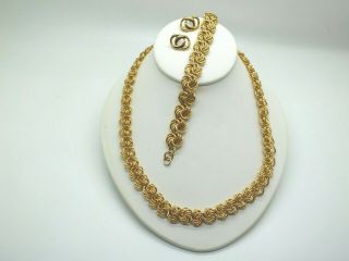 Vintage Napier Signed Demi Gold Tone Chain Necklace Bracelet Plus Pierced Er