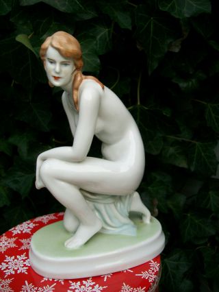 Antique Zsolnay - Pecs=hand Painted - Percelain - Nude Women - Figurine - 9 1/2 - T=superb