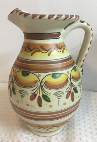Vintage Hand Painted Mexican Pottery 8“ Pitcher,  Vase,  Folk Art Signed ‘61