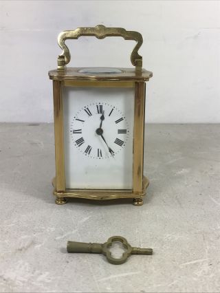 Vintage French Key Wound Brass Carriage Clock Enamel Face With Key Order