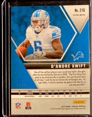 2020 Mosaic D’Andre Swift Rookie Gold Wave T - Mall 15/17 SSP RC Lions 2