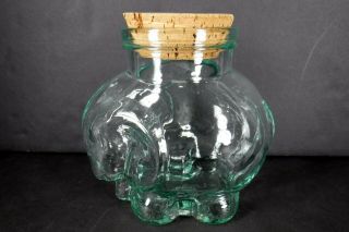Vintage Elephant Green Tinted Glass Canister Jar With Cork Lid Made In Italy
