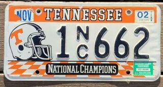 November 2002 Tennessee Usa Volunteers National Champions License Plate 1 - Nc - 662