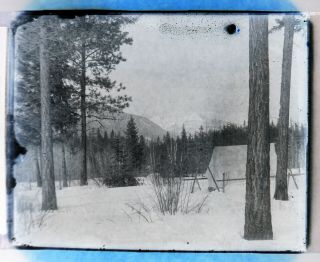 Antique Vintage Large Glass Negative Of A Camp Site