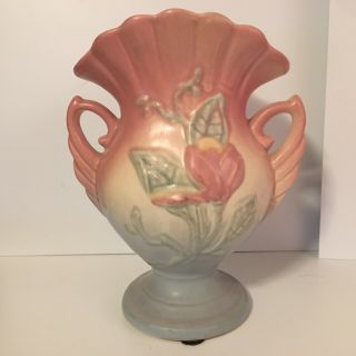 Vintage Hull Art Pottery Magnolia Vase 12 - 6 1/4 " Handles Pink Yellow Blue