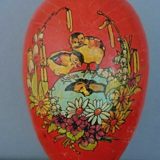 Antique Art Nouveau Paper Mache 5 ",  German Easter Egg Candy Container Red Chicks