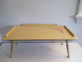 Vintage Floral Folding Wooden Bed Lap Breakfast Table Tray Stand Adjustable
