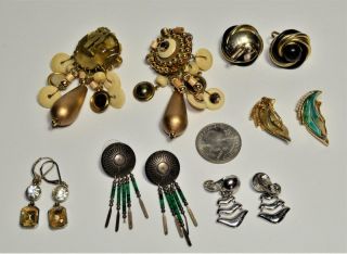 Vintage Mostly Signed Set Of 6 Different Earrings As Pictured