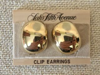Vintage Unworn Erwin Pearl Clip - On Earrings Gold Tone Saks Fifth Avenue Large