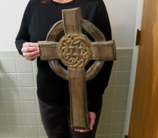 Early Hand Carved Wooden Celtic Cross In Paint - Awesome Antique Piece