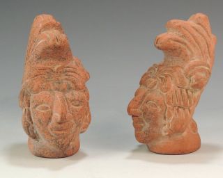 Pair Vintage South American (peru ?) Small Terracotta Heads