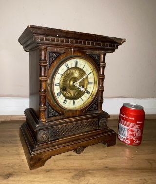 Antique Large Mahogny Clock 14 Days Gong Strike Movement,  Ornate