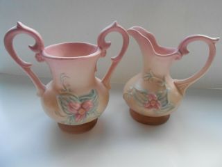 2 Vintage Hull Art Pottery Matte Glaze Vase And Pitcher Pink Pastel
