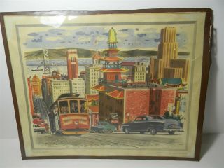 1950s Fred Ludekens United Air Lines Lithograph Print San Francisco Cable Car 5a