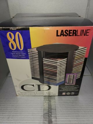 Vintage Mead Laserline 80 Cd/dvd Rotating Storage Tower Carousel Black,  (pp)