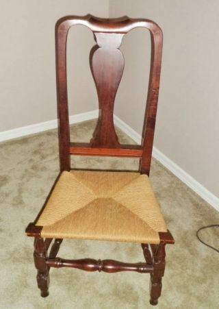 Antique Queen Ann Chippendale Mahogany Rush Seat Chair