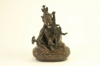 Vtg Antique Bronze Tibetan Buddha W/ Sword Miniature Statue Sculpture Figurine