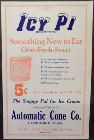 Antique Icy Pi Automatic Cone Icey Pal Ice Cream Paper Poster Sign Nos