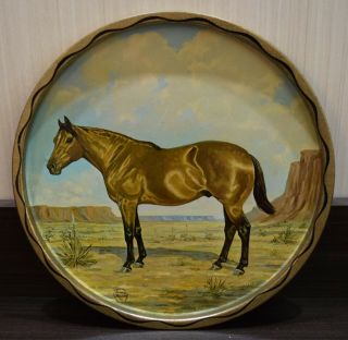 Vintage Jeanne Mellin 1966 Round 11 " Metal Western Tray With Horse Picture