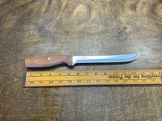 Vintage Old Homestead Meat Slicer / Butchers Knife Stainless W Wood Handle