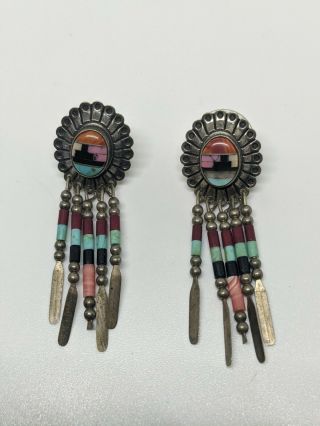 Vintage Sterling Silver 925 Qt Native American Earrings